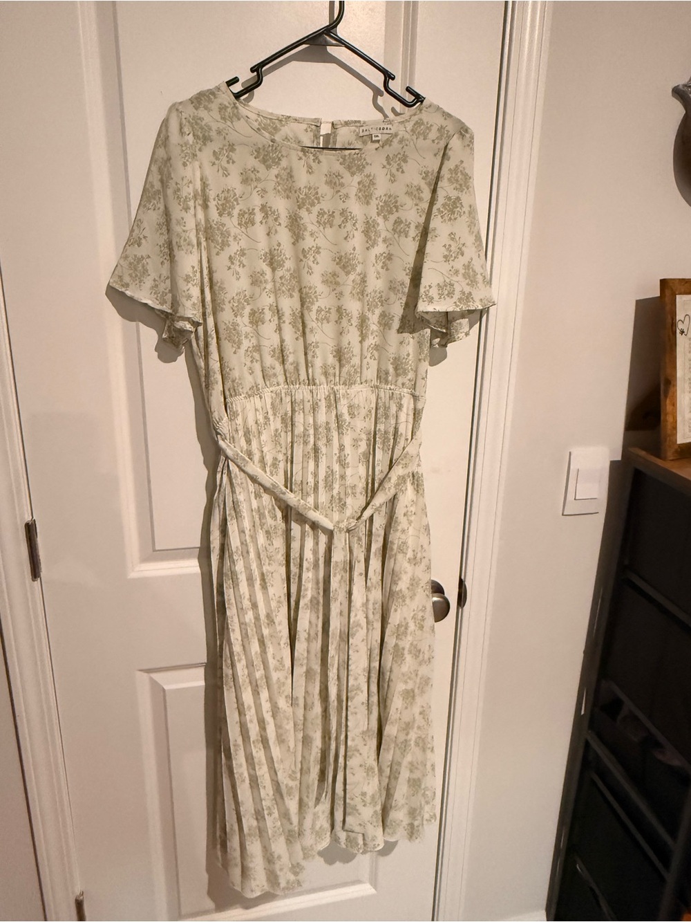 Baltic Born Pale Green Floral Midi Dress with Waist Tie